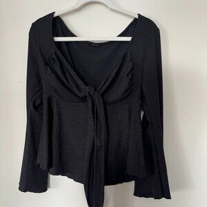 Black V-Neck Top with Front Tie